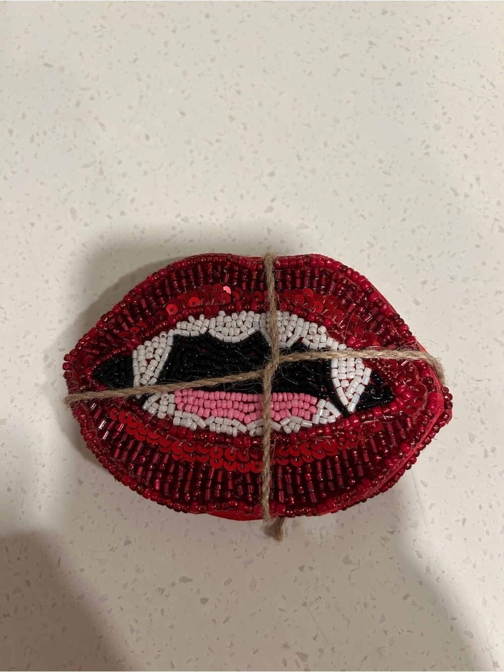 4 NEW Beaded Red Lip coasters with Fang Design